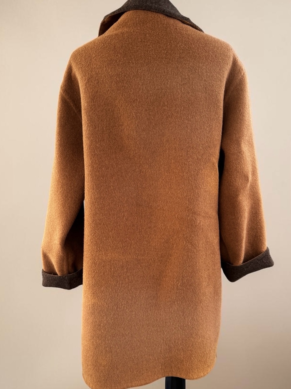 Reversible Brown/Camel Alpaca Wool Blend Coat Size Women's Large Soft Oversized - Picture 12 of 15